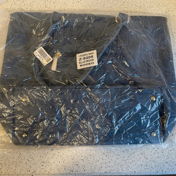 Blue‎ Star Studded Tote Bag with Suede Finish - Picture 8 of 9